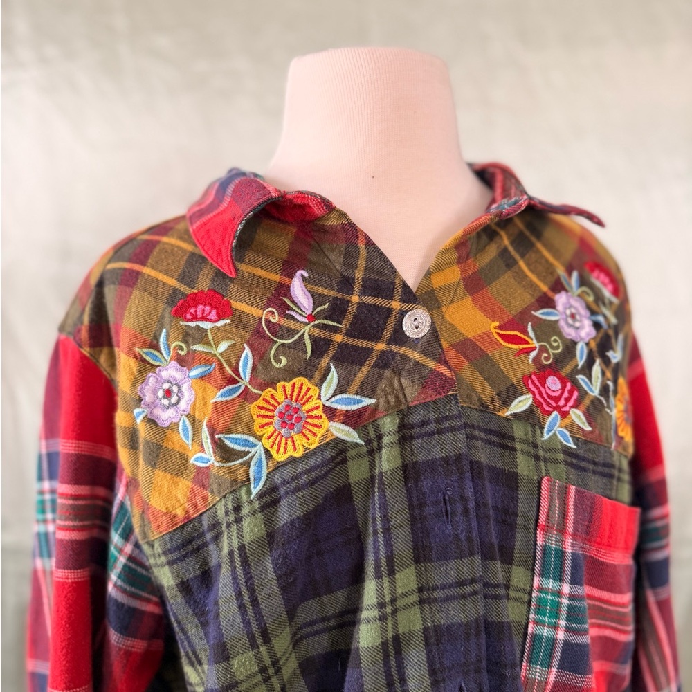 100% Cotton Blair Multicolor Plaid Button Down Shirt with Embroidery